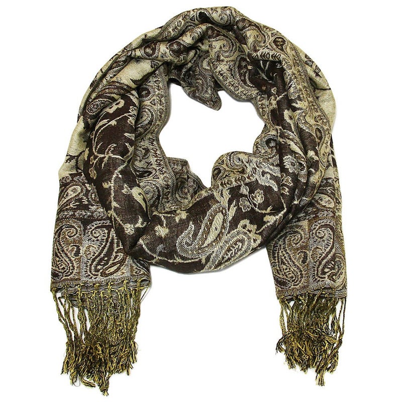 Falari Women's Woven Paisley Pashmina Shawl Wrap Scarf 80" x 27" (Style 1 - Brown) - Image 3